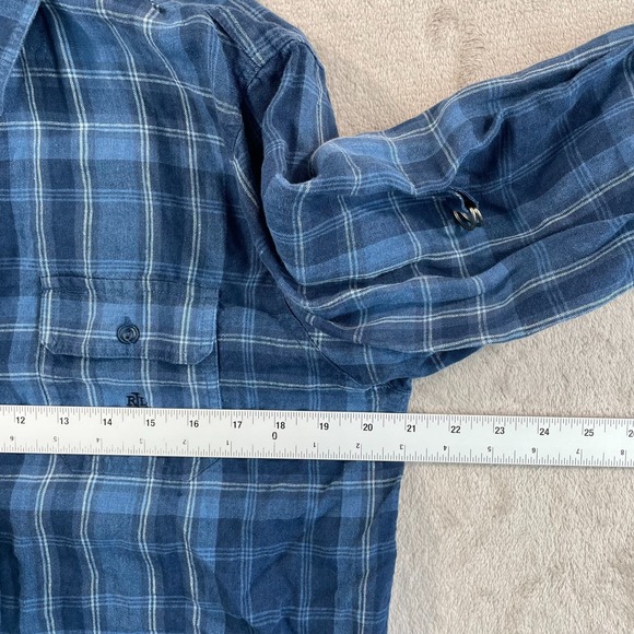Lauren Ralph Lauren LRL Safari Shirt Women Large Blue Plaid 100% Linen Roll Tab‎ - Picture 6 of 9